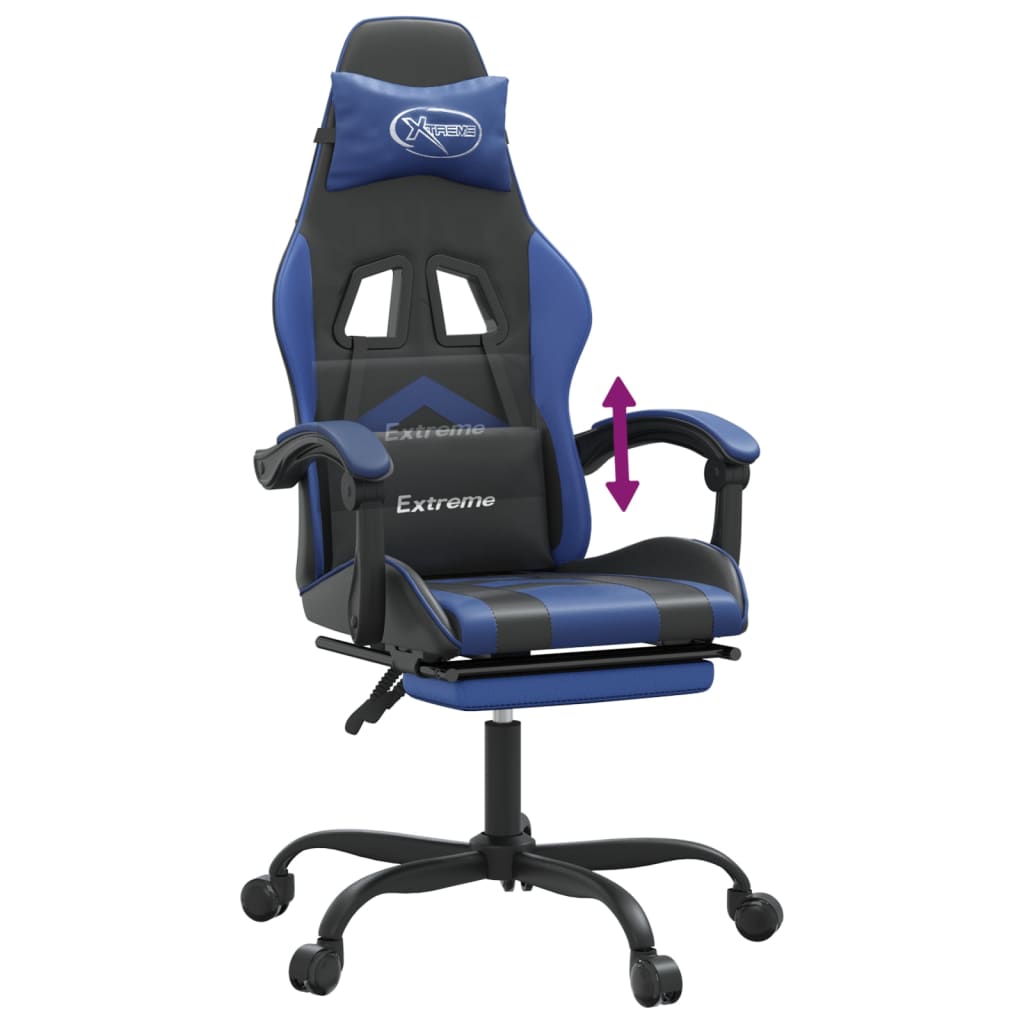 Silla gaming con reposapiés cuero sintético negro azul vidaXL