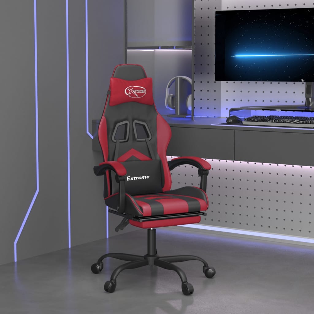 Vetonek Silla gaming con reposapiés cuero sintético negro rojo tinto