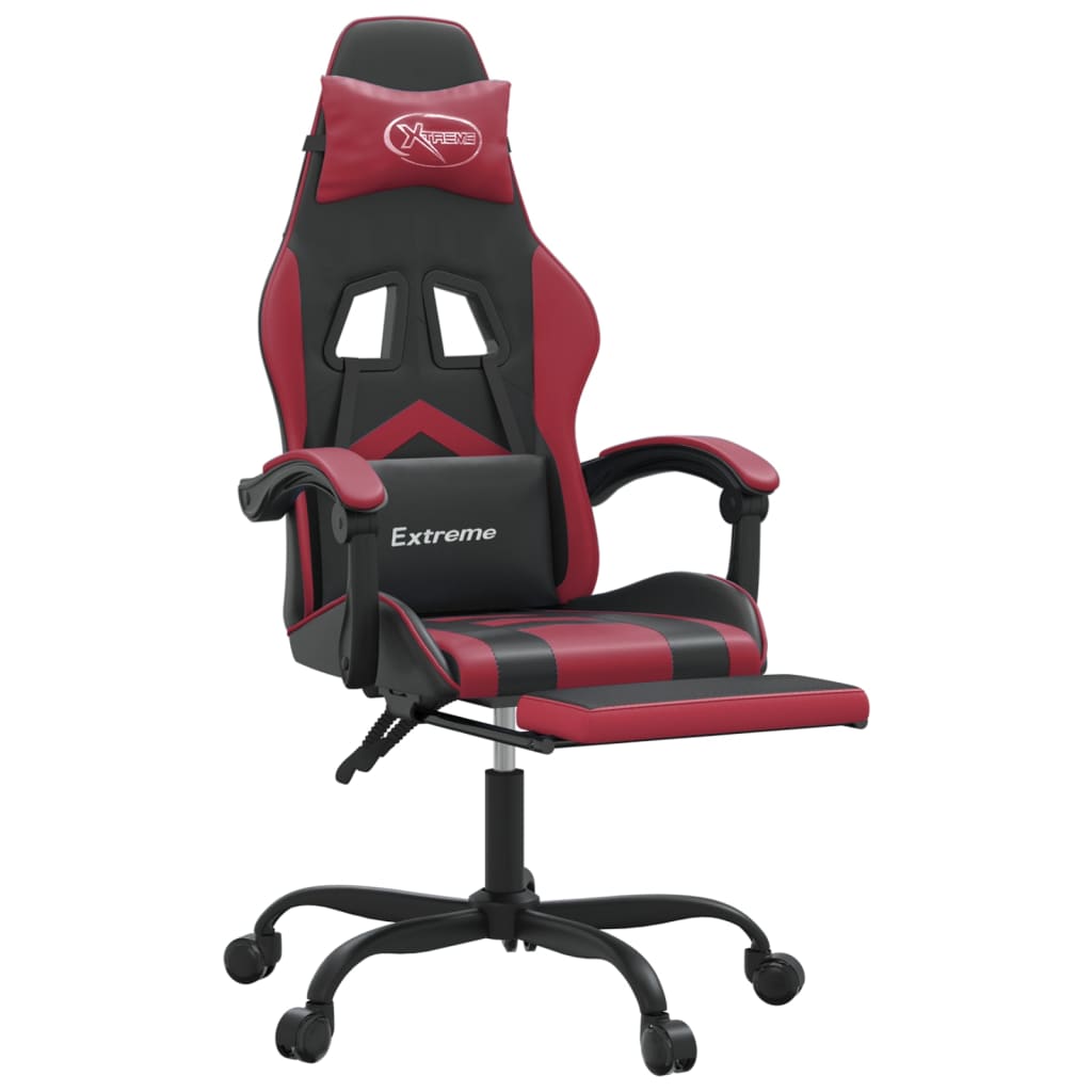 Silla gaming con reposapiés cuero sintético negro rojo tinto vidaXL