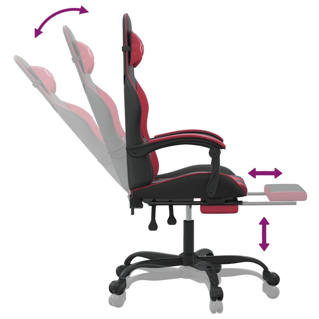 Silla gaming con reposapiés cuero sintético negro rojo tinto vidaXL