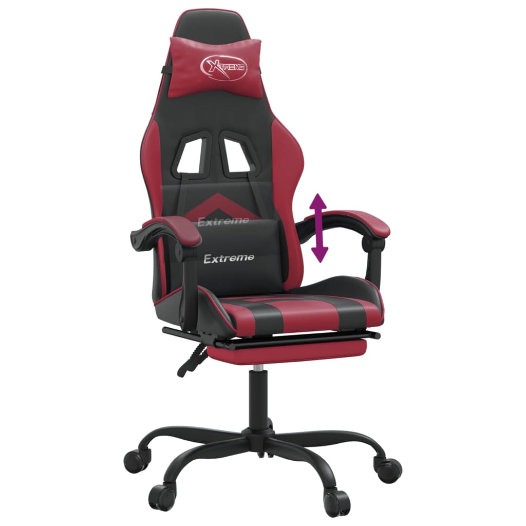 Silla gaming con reposapiés cuero sintético negro rojo tinto vidaXL