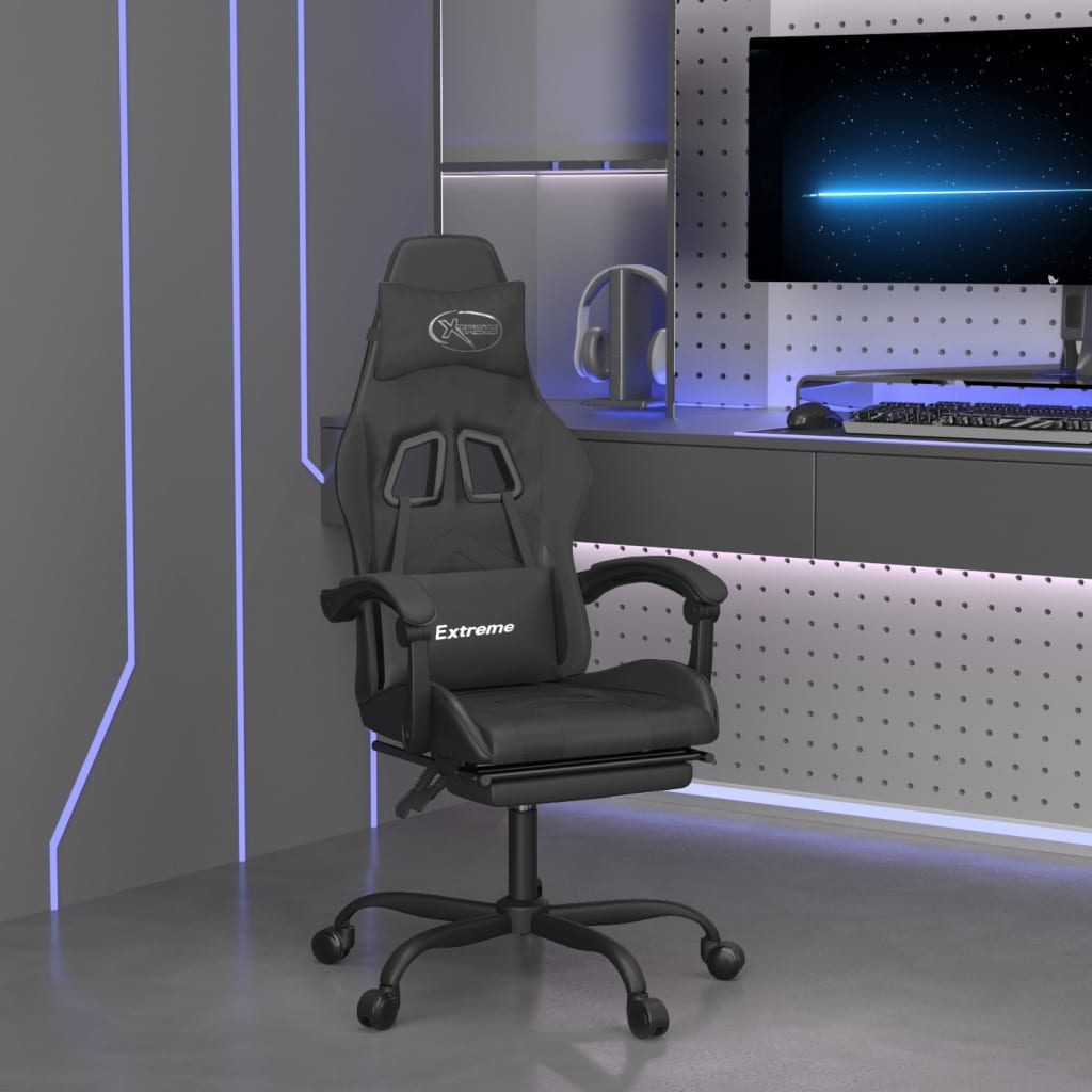 Vetonek Silla gaming con reposapiés cuero sintético negro