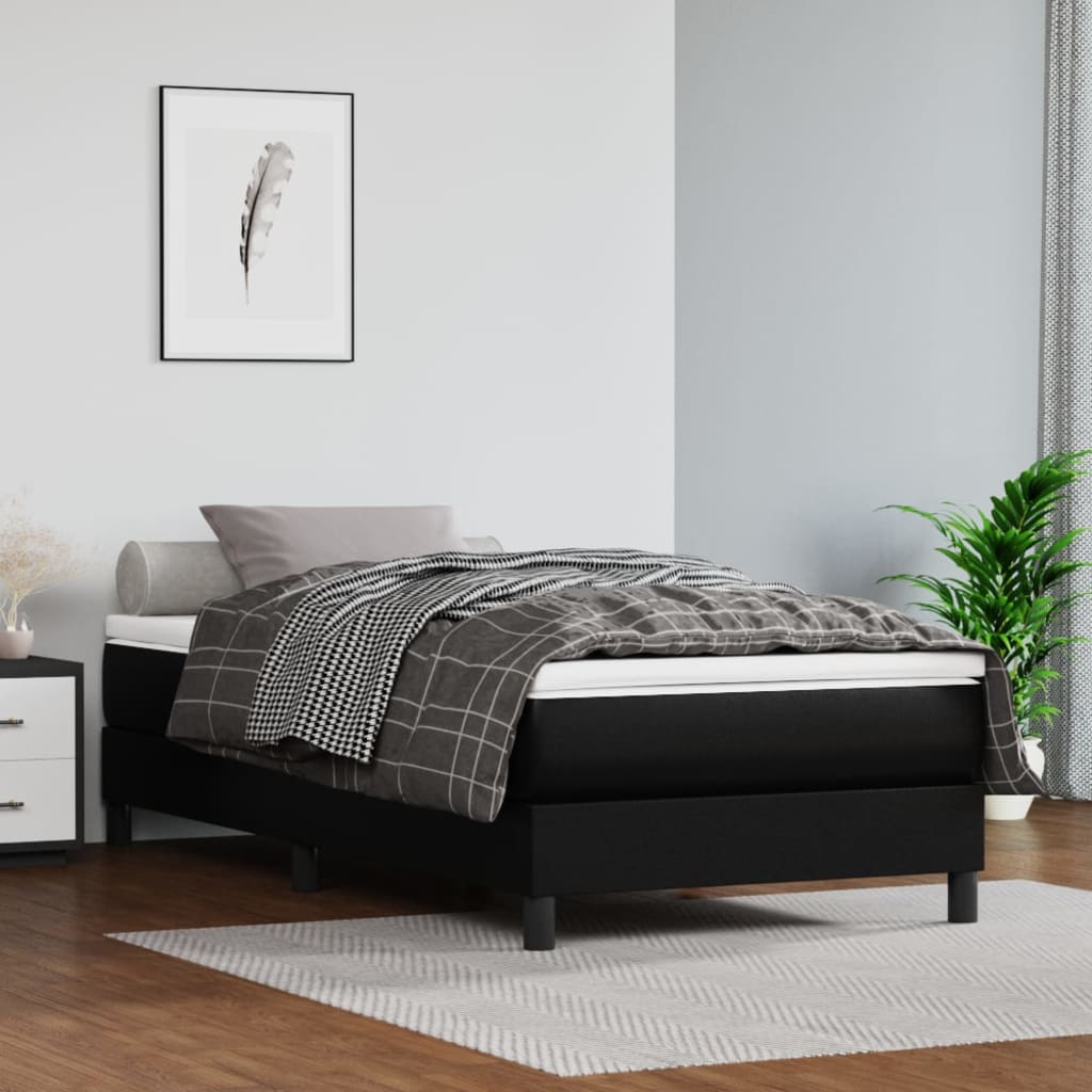 Vetonek Estructura de cama sin colchón cuero sintético negro 90x190 cm