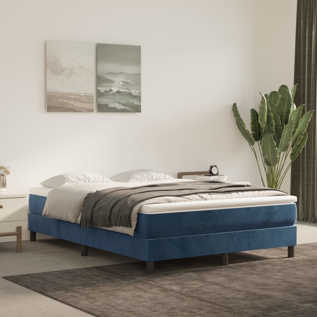 Vetonek Estructura de cama sin colchón terciopelo azul oscuro 140x190cm