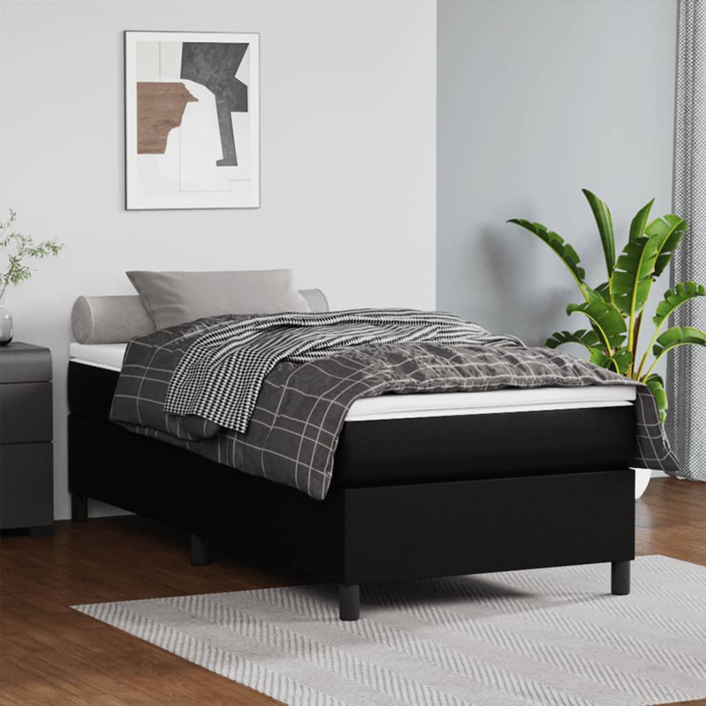 Vetonek Estructura de cama sin colchón cuero sintético negro 90x190 cm