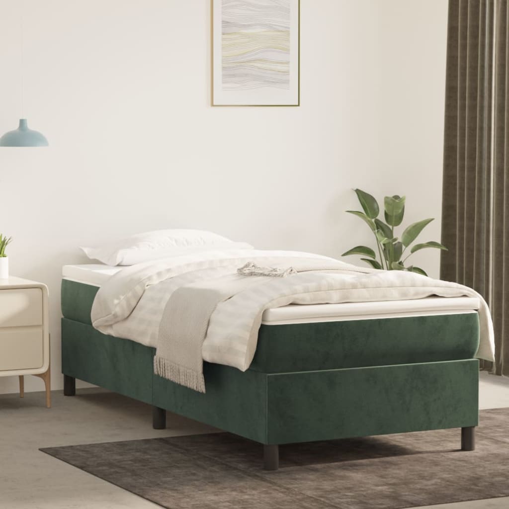 Vetonek Estructura cama sin colchón terciopelo verde oscuro 100x200 cm