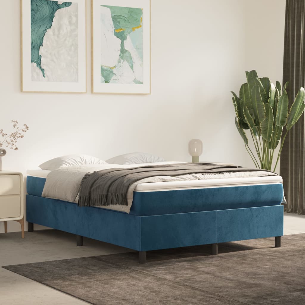 Vetonek Estructura de cama sin colchón terciopelo azul oscuro 140x190cm