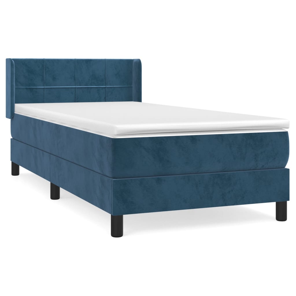 Cama box spring con colchón terciopelo azul oscuro 80x200 cm v7028 - Vetonek