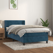 Cama box spring con colchón terciopelo azul oscuro 80x200 cm v7622 Vetonek