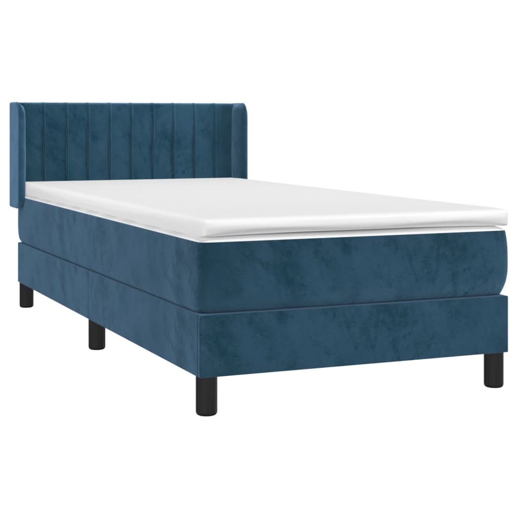 Cama box spring con colchón terciopelo azul oscuro 80x200 cm v8223 - Vetonek