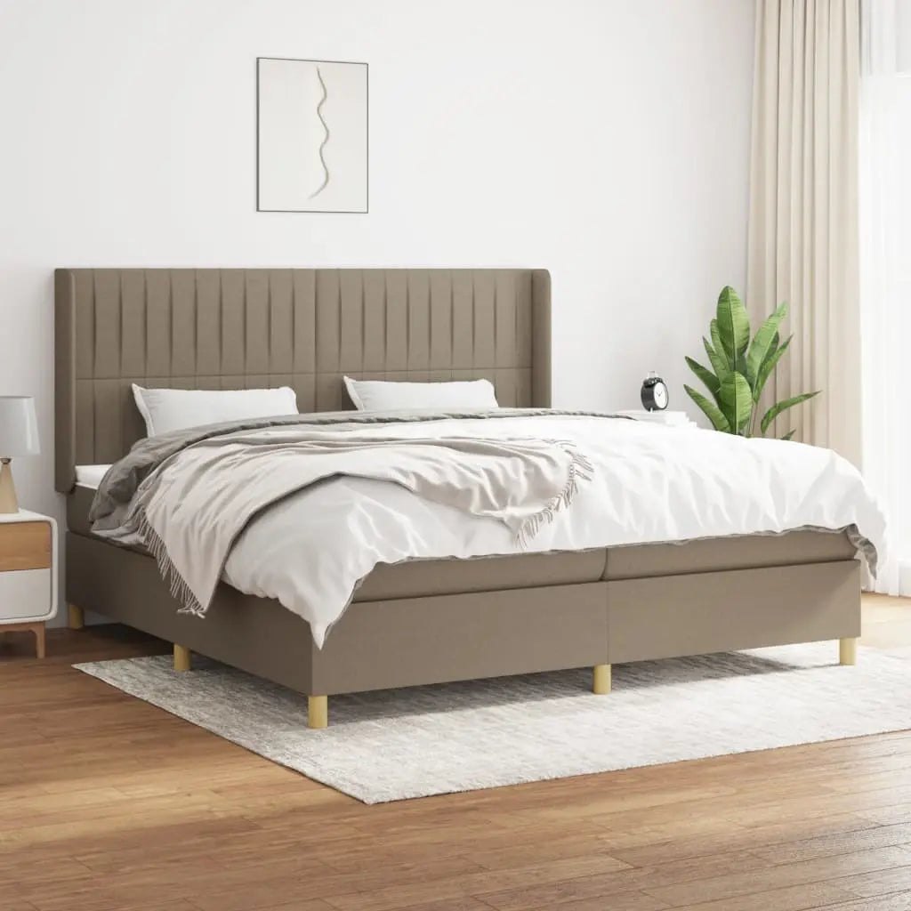 Cama box spring con colchón tela gris taupe 200x200 cm V9540 Vetonek