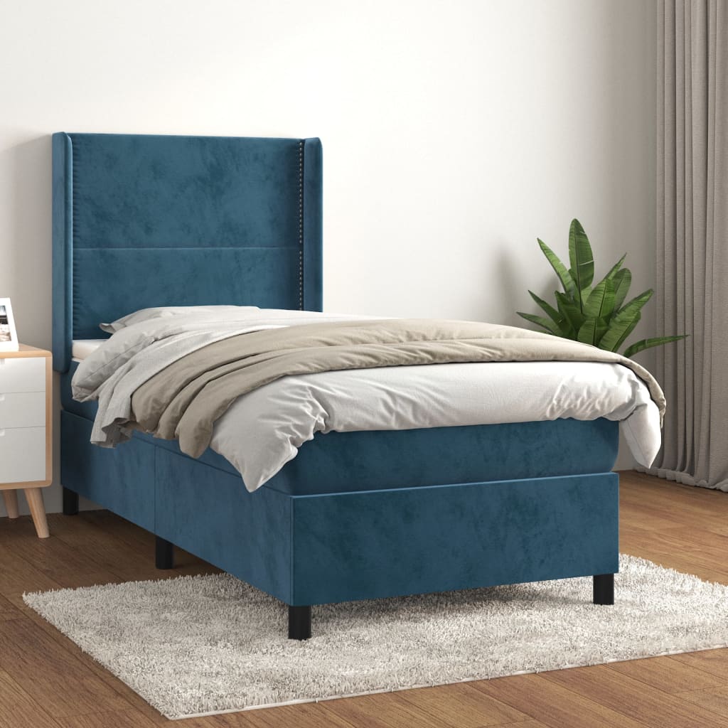 Cama box spring con colchón terciopelo azul oscuro 80x200 cm v3622 Vetonek