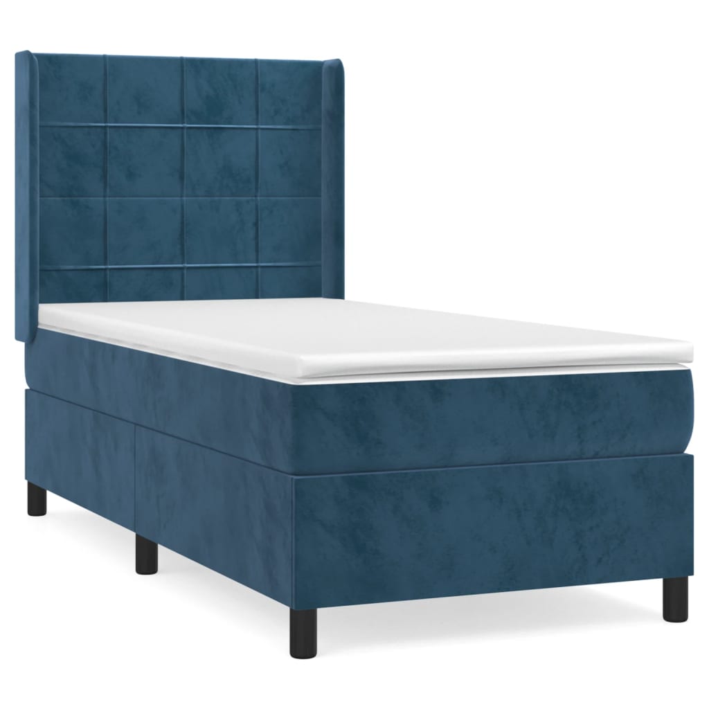 Cama box spring con colchón terciopelo azul oscuro 80x200 cm v4223 - Vetonek