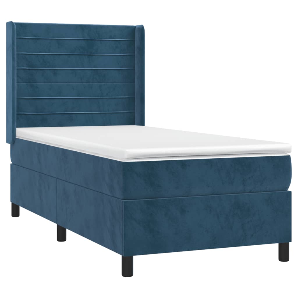 Cama box spring con colchón terciopelo azul oscuro 80x200 cm v4827 - Vetonek