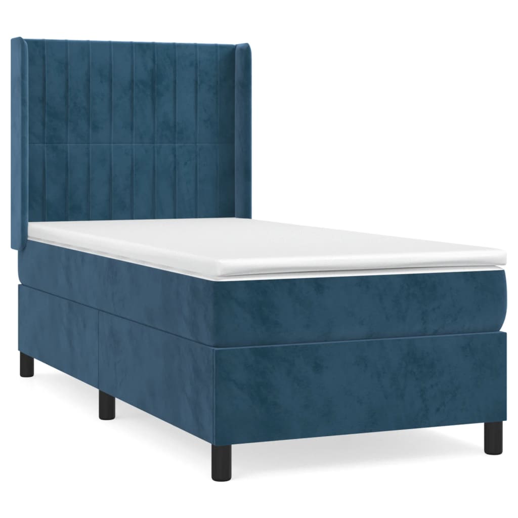 Vetonek Cama box spring con colchón terciopelo azul oscuro 80x200 cm