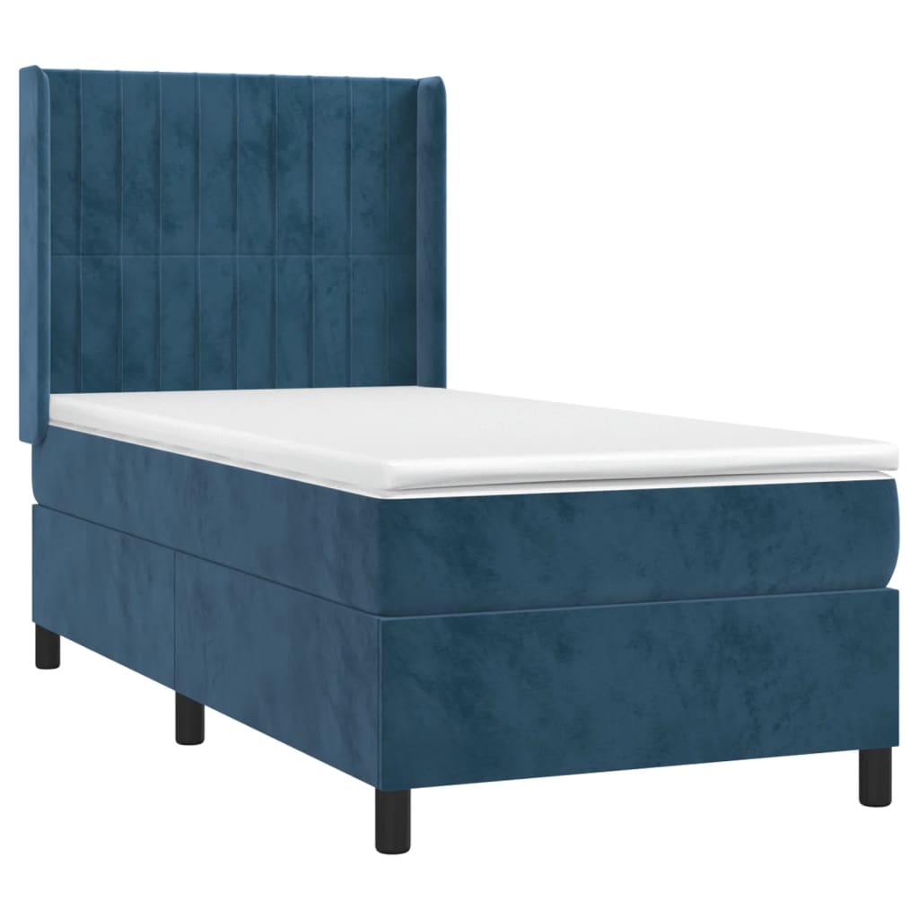 Cama box spring con colchón terciopelo azul oscuro 80x200 cm v5428 - Vetonek