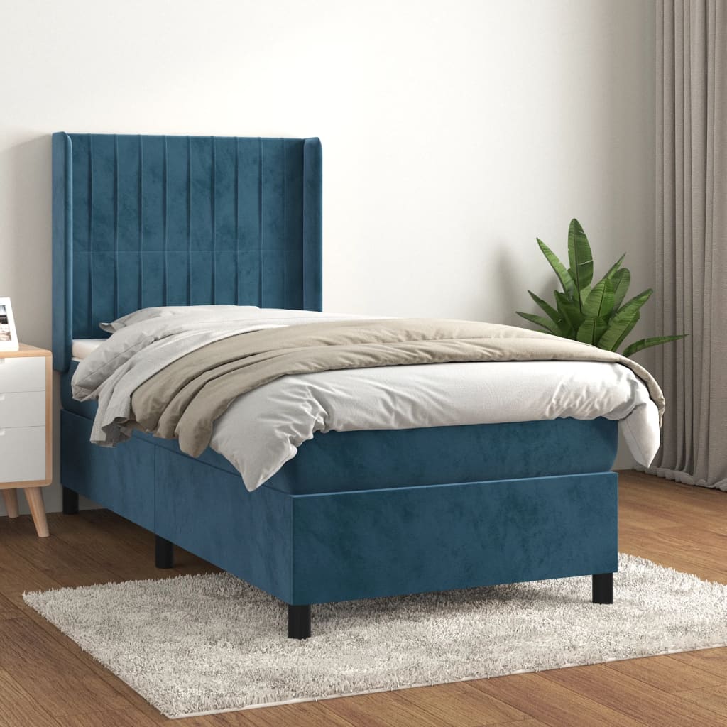 Cama box spring con colchón terciopelo azul oscuro 80x200 cm v5428 Vetonek