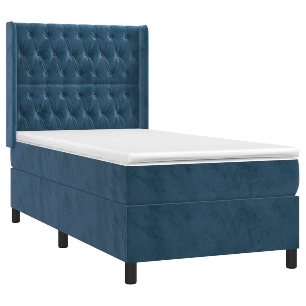 Cama box spring con colchón terciopelo azul oscuro 80x200 cm v6029 - Vetonek