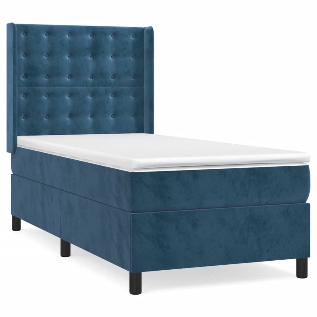 Vetonek Cama box spring con colchón terciopelo azul oscuro 80x200 cm