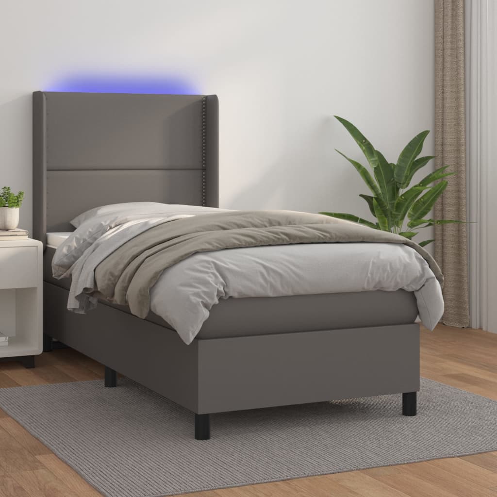 Vetonek Cama y colchón LED cuero sintético gris 80x200 cm