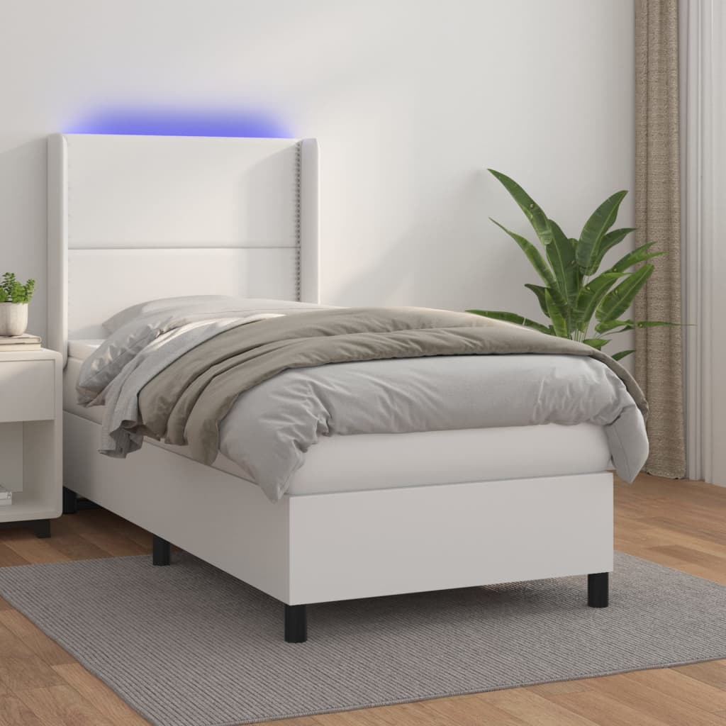 Vetonek Cama y colchón LED cuero sintético blanco 90x200 cm