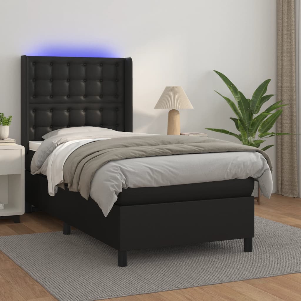 Vetonek Cama y colchón LED cuero sintético negro 80x200 cm