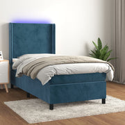 Cama box spring colchón y led terciopelo azul oscuro 80x200 cm v0223 Vetonek