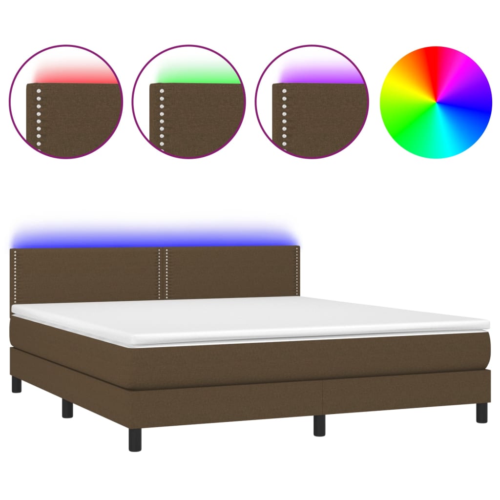 Cama box spring colchón luces LED tela marrón oscuro 160x200cm