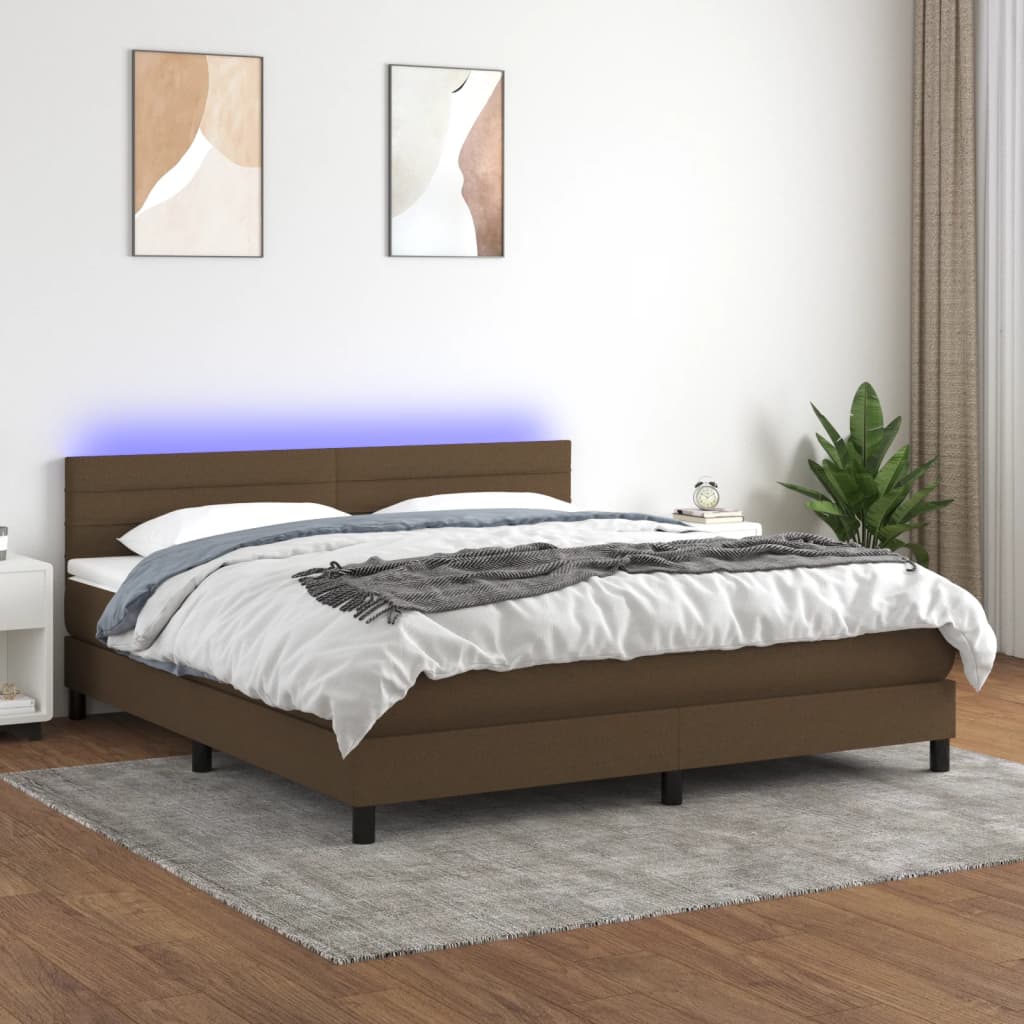 Vetonek Cama box spring colchón luces LED tela marrón oscuro 160x200cm