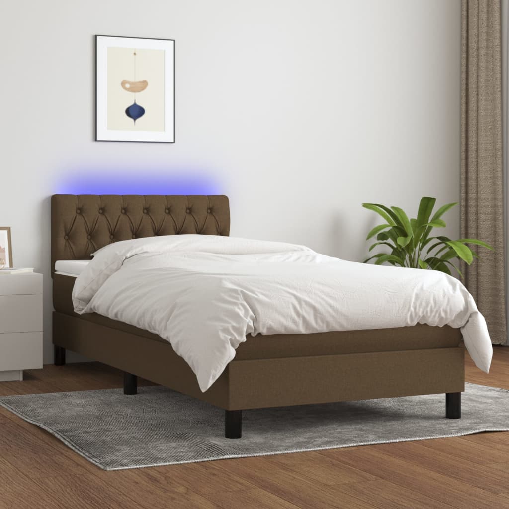 Vetonek Cama box spring colchón luces LED tela marrón oscuro 100x200cm