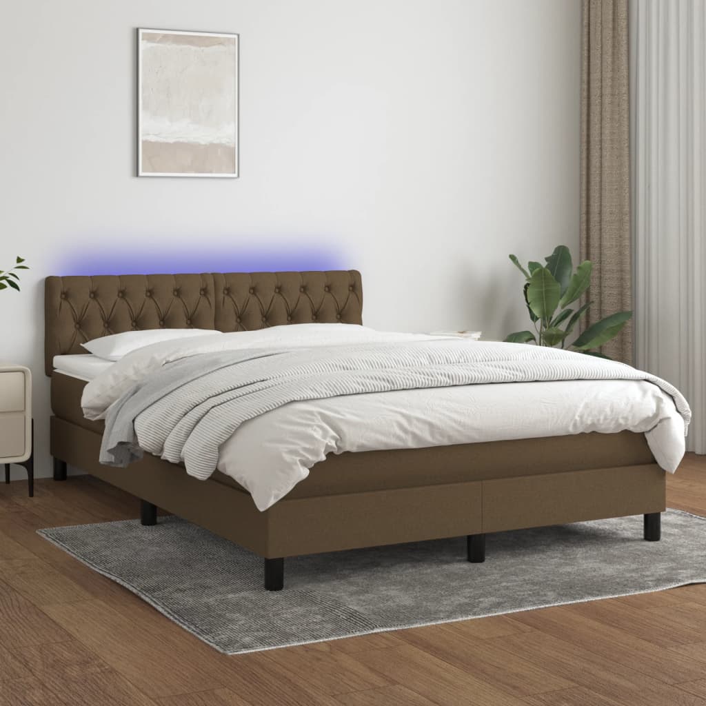 Vetonek Cama box spring colchón luces LED tela marrón oscuro 140x200cm