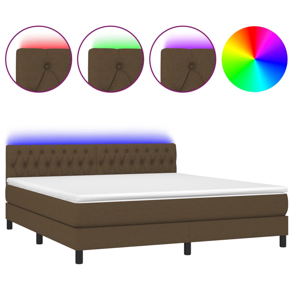 Cama box spring colchón luces LED tela marrón oscuro 160x200cm