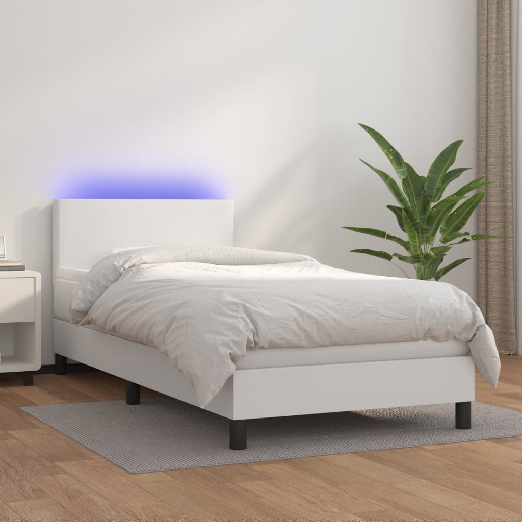 Vetonek Cama y colchón LED cuero sintético blanco 90x200 cm