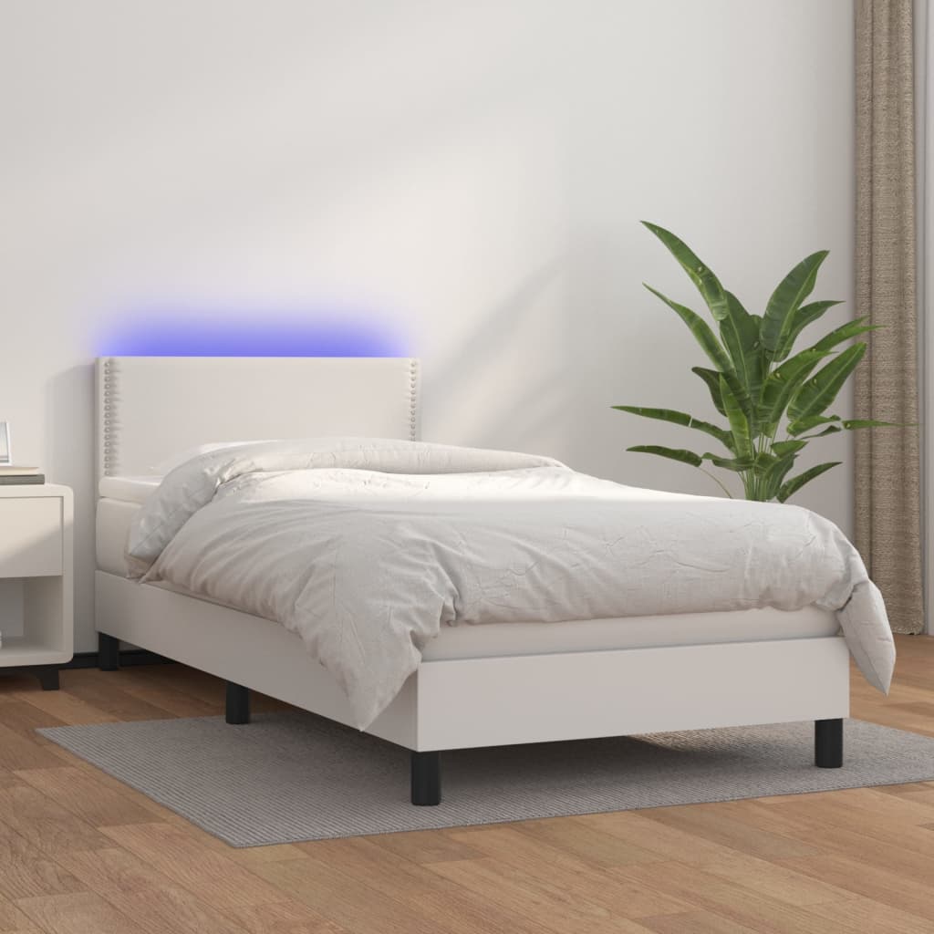 Vetonek Cama y colchón LED cuero sintético blanco 80x200 cm