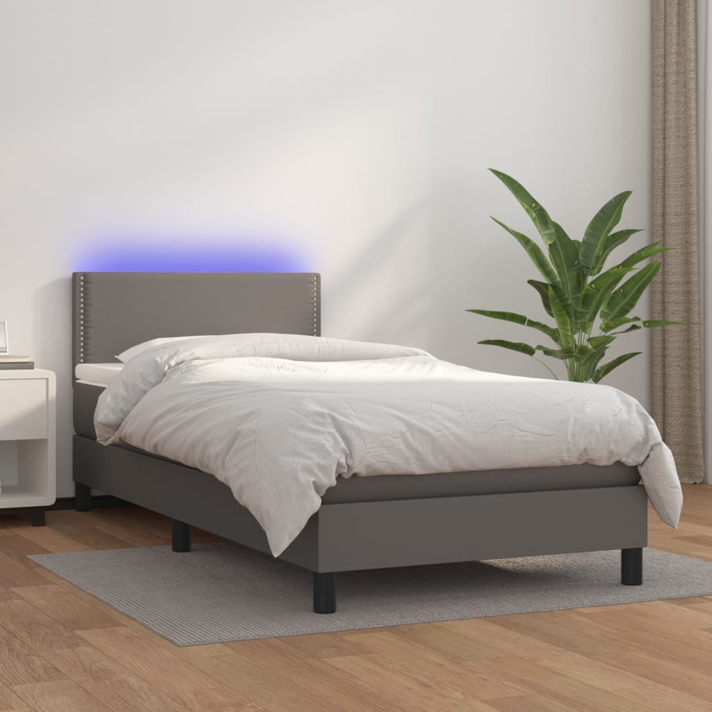 Vetonek Cama y colchón LED cuero sintético gris 90x200 cm