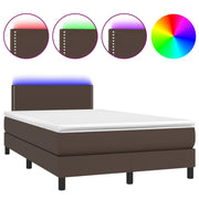 Cama box spring com colchão e couro sintético LED marrom 120x200 cm V6804 Vetonek