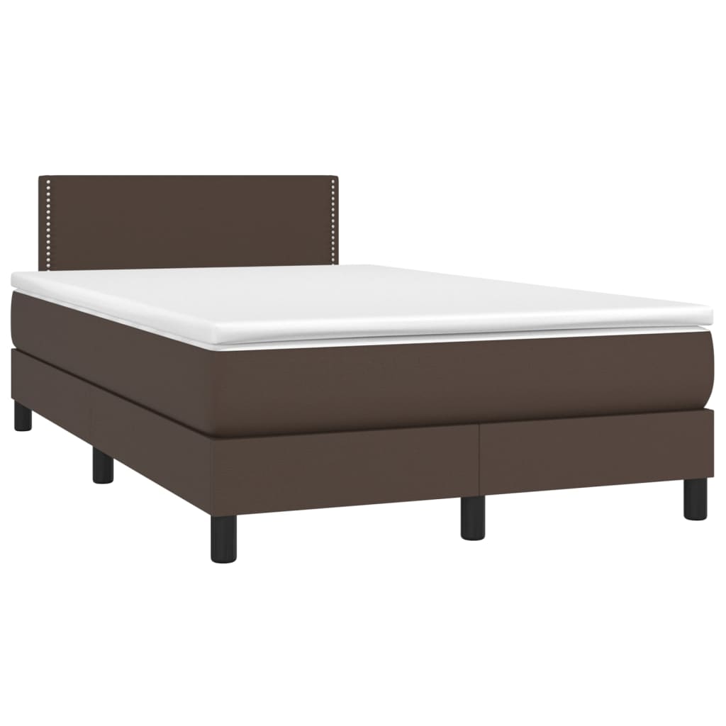 Cama box spring com colchão e couro sintético LED marrom 120x200 cm V6804 Vetonek