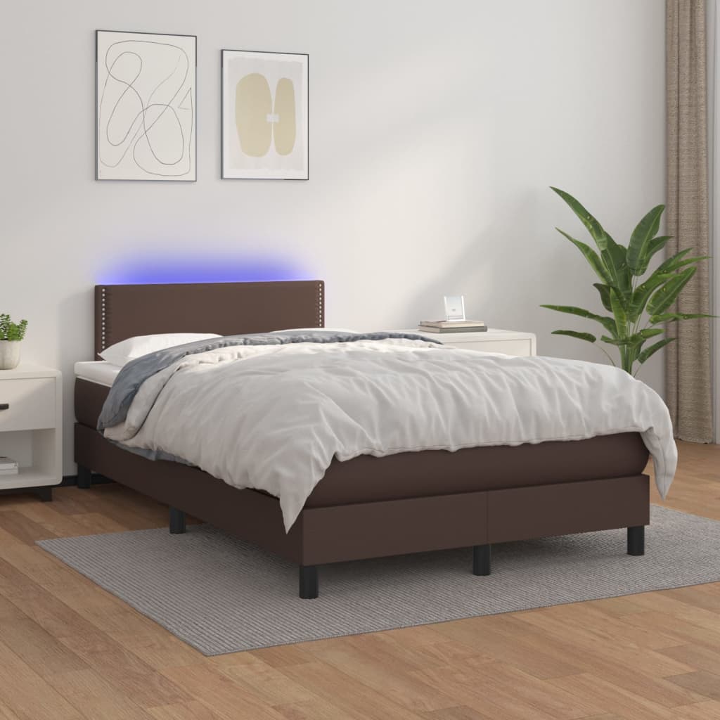 Cama box spring com colchão e couro sintético LED marrom 120x200 cm V6804 Vetonek
