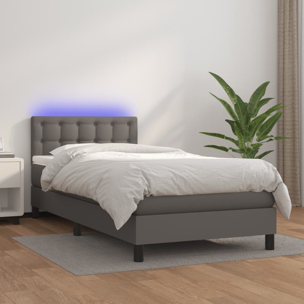 Vetonek Cama y colchón LED cuero sintético gris 80x200 cm