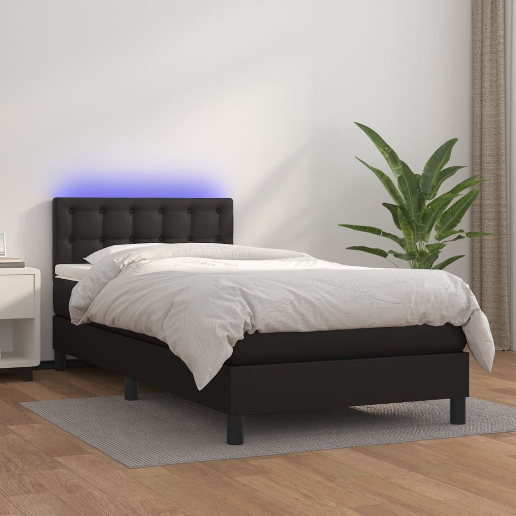 Vetonek Cama y colchón LED cuero sintético negro 90x200 cm