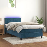 Cama box spring colchón y led terciopelo azul oscuro 80x200 cm v8976 Vetonek