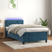 Cama box spring colchón y led terciopelo azul oscuro 80x200 cm v0771 Vetonek