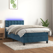 Cama box spring colchón y led terciopelo azul oscuro 80x200 cm v1372 Vetonek