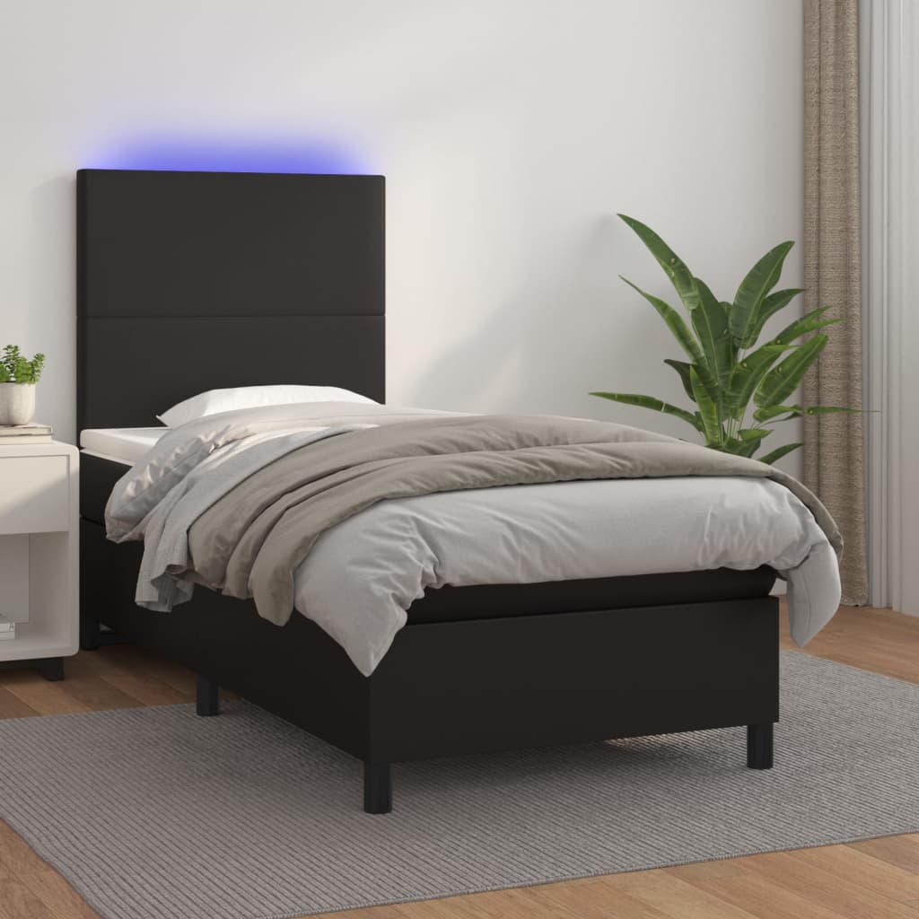 Vetonek Cama y colchón LED cuero sintético negro 80x200 cm