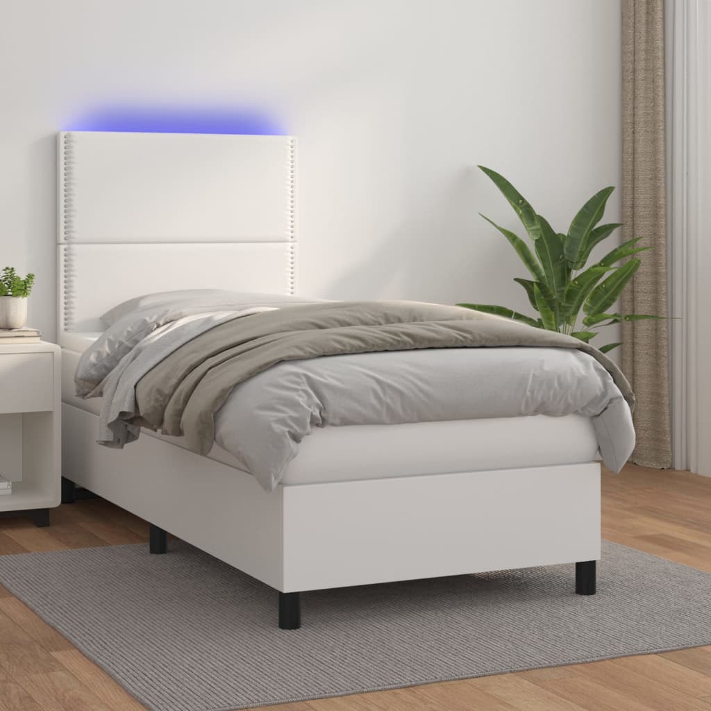 Vetonek Cama y colchón LED cuero sintético blanco 80x200 cm