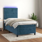 Cama box spring colchón y led terciopelo azul oscuro 80x200 cm v5577 Vetonek