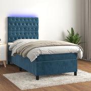 Cama box spring colchón y led terciopelo azul oscuro 80x200 cm v7977 Vetonek