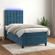 Cama box spring colchón y led terciopelo azul oscuro 80x200 cm v8578 Vetonek