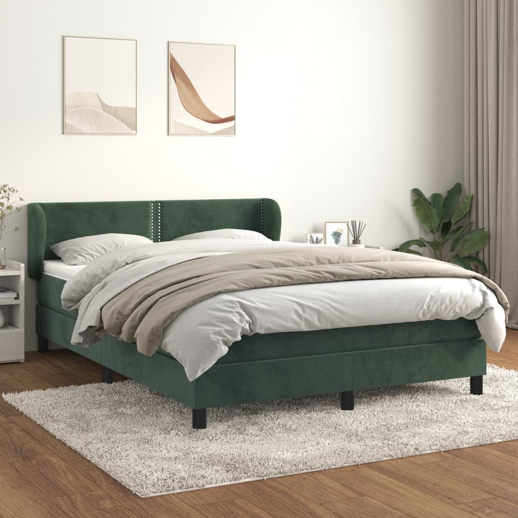 Cama box spring com colchão de veludo verde escuro 140x200 cm V3127 Vetonek