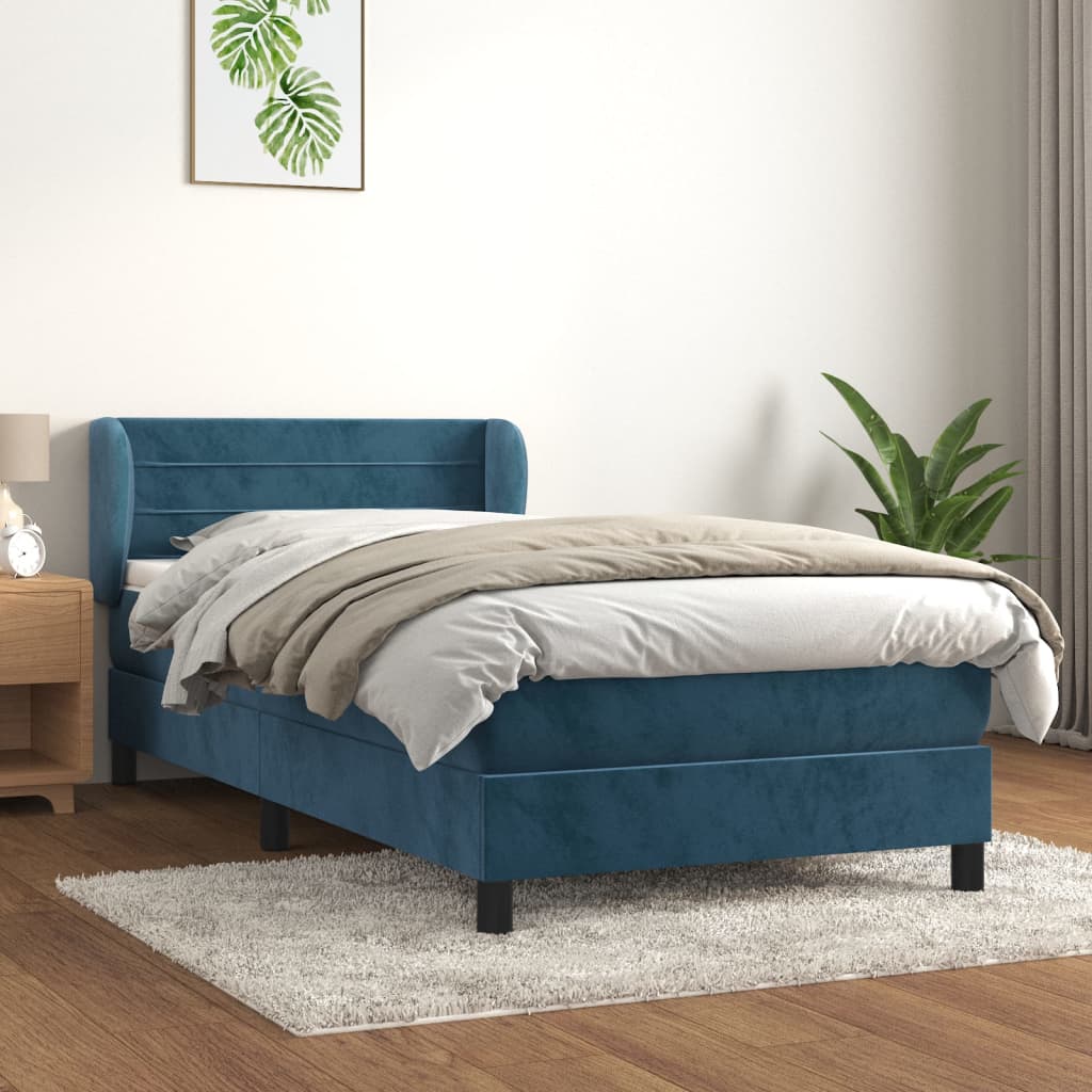 Cama box spring con colchón terciopelo azul oscuro 80x200 cm v3974 Vetonek